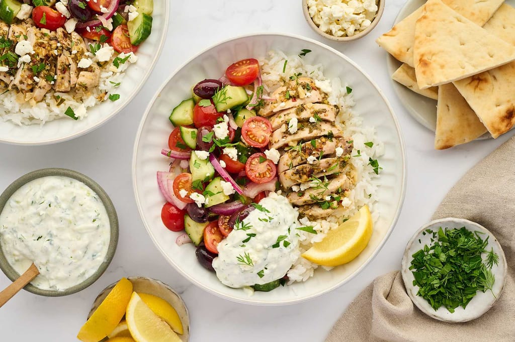 Greek Chicken, Lemon Rice & Tzatziki